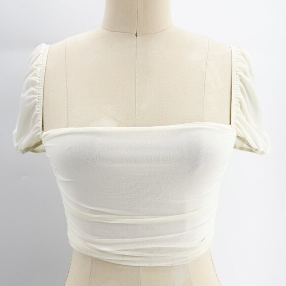 Princess Polly Ivory Ruched Draped Crop Cap Sleeve Top Sz 2 - Picture 1 of 8